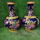  Cặp Bình Gốm Sứ Men Xanh Họa Tiết Chim Công Hoa Đào BKCECN-9442 