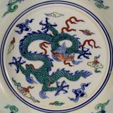  Đĩa Cảnh Gốm Sứ Họa Tiết Rồng Vẽ Màu BKCECN-9508 