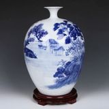  Bình Gốm Sứ Men Xanh Lam Vẽ Cảnh Sơn Thủy BKCECN-9530 