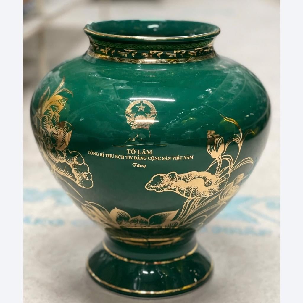  Bình Gốm In Tổng Bí Thư Tô Lâm Màu Xanh Vẽ Vàng BKCEVN-10213 