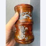  Ống Cắm Bút Đá Giả Cổ Khảm Bạc Họa Tiết Lá Trúc Chữ Thọ BKHFCN-9043 