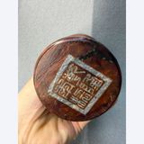  Ống Cắm Bút Đá Giả Cổ Khảm Bạc Họa Tiết Lá Trúc Chữ Thọ BKHFCN-9043 