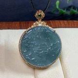  Mặt ngọc lục bảo phong cảnh bọc bạc mạ vàng BKJECN-9265 