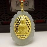  Mặt Dây Chuyền Phật Di Lặc Ngọc Bích Viền Vàng BKJECN-9312 