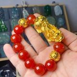  Vòng Tay Mã Não Đỏ Mix Tỳ Hưu Mạ Vàng Tài Lộc BKJECN-9364 