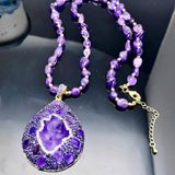 Mặt Dây Chuyền Đá Tím Amethyst Khảm Đá Quý Sang Trọng BKJECN-9374 