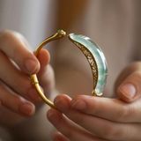  Vòng Tay Ngọc Phỉ Thúy Bọc Vàng Chạm Trúc BKJECN-9388 