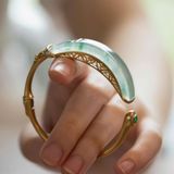  Vòng Tay Ngọc Phỉ Thúy Bọc Vàng Chạm Trúc BKJECN-9388 