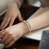  Vòng Tay Ngọc Phỉ Thúy Bọc Vàng Chạm Trúc BKJECN-9388 