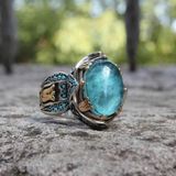  Nhẫn Nam Bạc Thái Đính Đá Aquamarine xanh BKJECN-9403 