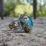  Nhẫn Nam Bạc Thái Đính Đá Aquamarine xanh BKJECN-9403 