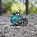  Nhẫn Nam Bạc Thái Đính Đá Aquamarine xanh BKJECN-9403 