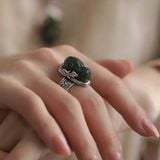  Nhẫn Bạc 925 Đính Tỳ Hưu Ngọc Bích Cao Cấp BKJECN-9443 