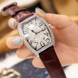  Đồng Hồ Nữ Dáng Tonneau Đính Đá Lấp Lánh Dây Da Thời Thượng BKJECN-9448 