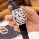  Đồng Hồ Nữ Dáng Tonneau Đính Đá Lấp Lánh Dây Da Thời Thượng BKJECN-9448 