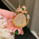  Mặt Dây Chuyền Phật Di Lặc Ngọc Đính Hoa Sen Mạ Vàng BKJECN-9456 