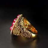  Nhẫn Đồng Mạ Vàng Khắc Hoa Văn Cổ Đính Đá Ruby Đỏ BKJECN-9476 