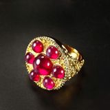  Nhẫn Đồng Mạ Vàng Khắc Hoa Văn Cổ Đính Đá Ruby Đỏ BKJECN-9476 