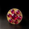 Nhẫn Đồng Mạ Vàng Khắc Hoa Văn Cổ Đính Đá Ruby Đỏ BKJECN-9476