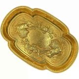  Khay Trà Đồng Mạ Vàng Dáng Hoa Hải Đường Tích Song Lân Vờn Ngọc BKMECN-10042 