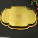  Khay Trà Đồng Mạ Vàng Dáng Hoa Hải Đường Tích Song Lân Vờn Ngọc BKMECN-10042 