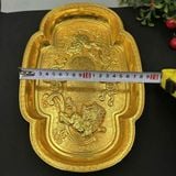  Khay Trà Đồng Mạ Vàng Dáng Hoa Hải Đường Tích Song Lân Vờn Ngọc BKMECN-10042 