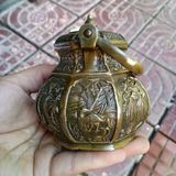  Ấm Đồng Cổ Lục Giác Chạm Nổi Uyên Ương Hí Thủy BKMECN-10073 