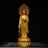  Tượng Phật Tổ Thích Ca Đứng Đài Sen Bằng Đồng Vàng Nguyên Chất  BKMECN-10122 