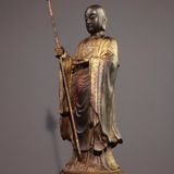  Tượng Phật Địa Tạng Vương Bồ Tát Đứng Đài Sen Bằng Đồng Giả Cổ BKMECN-10132 