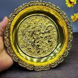  Đĩa Thưởng Đồng Mạ Vàng Chạm Nổi Long Phụng Trình Tường BKMECN-10173 