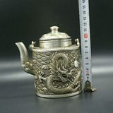  Ấm Đồng Mạ Bạc Quai Treo Chạm Nổi Thanh Long Hải Triều BKMECN-10176 