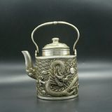  Ấm Đồng Mạ Bạc Quai Treo Chạm Nổi Thanh Long Hải Triều BKMECN-10176 