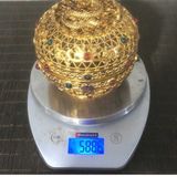  Tráp Đồng Mạ Vàng Thúc Nổi Hoa Văn Lưới Khảm Ngọc Quý Hoàng Gia BKMECN-10185 