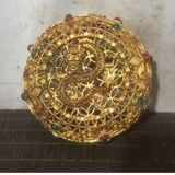  Tráp Đồng Mạ Vàng Thúc Nổi Hoa Văn Lưới Khảm Ngọc Quý Hoàng Gia BKMECN-10185 
