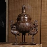  Lư Xông Trầm Đồng Cổ Ba Chân Hạc Tạc Nổi Song Long Chầu Nguyệt BKMECN-10188 
