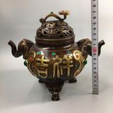  Lư xông trầm bằng đồng hai tai voi khắc chữ Như Ý BKMECN-10196 