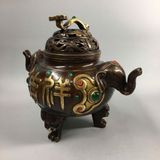  Lư xông trầm bằng đồng hai tai voi khắc chữ Như Ý BKMECN-10196 