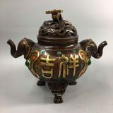  Lư xông trầm bằng đồng hai tai voi khắc chữ Như Ý BKMECN-10196 