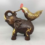  Tượng Đồng Kim Kê Cưỡi Voi Phong Thủy Dát Vàng BKMECN-10206 