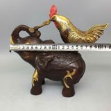  Tượng Đồng Kim Kê Cưỡi Voi Phong Thủy Dát Vàng BKMECN-10206 