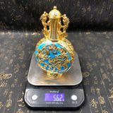  Bình Hồ Lô Bằng Đồng Mạ Vàng Chạm Nổi Song Long Hải Thủy BKMECN-10213 
