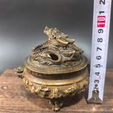  Lư Xông Trầm Bằng Đồng Chạm Nổi Lưỡng Long Chầu Nguyệt BKMECN-10218 