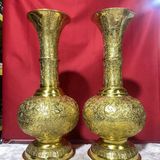  Bình Đồng Vàng Phong Thủy Chạm Khắc Hoa Văn Triện Cổ BKMECN-10221 