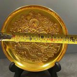  Đĩa Đồng Phong Thủy Chạm Nổi Hình Rồng Cuộn Dát Vàng Tài Lộc BKMECN-10234 