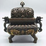  Lư Xông Trầm Tứ Túc Song Long Bằng Đồng Hun Giả Cổ BKMECN-10258 