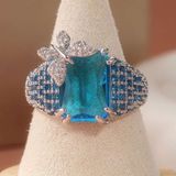  Nhẫn Bạc Đính Đá Topaz Xanh Đính Bướm Xinh Xắn BKMECN-10266 