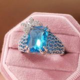  Nhẫn Bạc Đính Đá Topaz Xanh Đính Bướm Xinh Xắn BKMECN-10266 