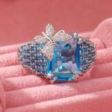  Nhẫn Bạc Đính Đá Topaz Xanh Đính Bướm Xinh Xắn BKMECN-10266 