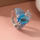  Nhẫn Bạc Đính Đá Topaz Xanh Đính Bướm Xinh Xắn BKMECN-10266 