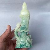  Tượng Phật Quan Âm Cưỡi Rồng Ngọc Xanh Tạc Thủ Công BKMECN-10268 